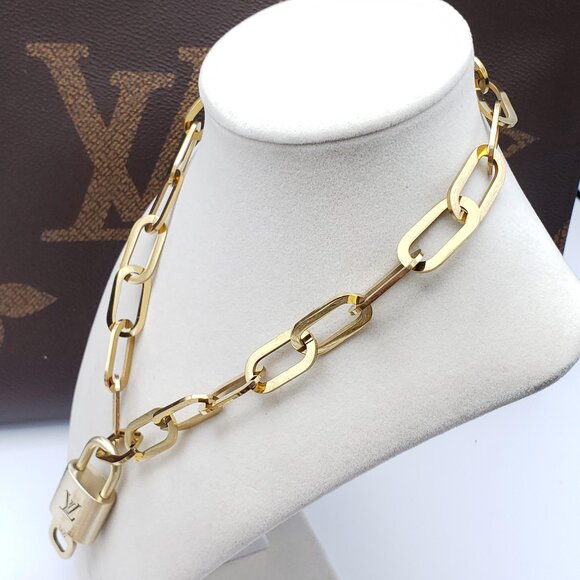 Authentic Louis Vuitton GoldPadlock w/Unbranded Stainless Steel Paper Clip Chain - Picture 4 of 13